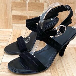 Tod’s Leather and Black Suede Ankle Wrap Sandals Sz 5.5